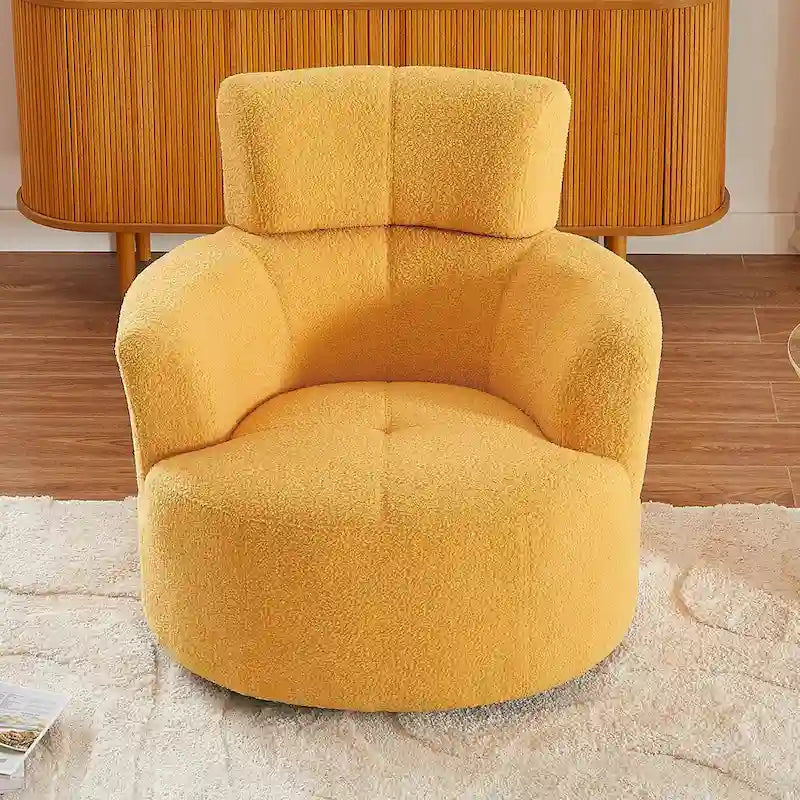 360 Swivel Chair, Upholstered Barrel Chair with Adjustable Headrest Modern Swivel Round Sofa Chair for Living Room