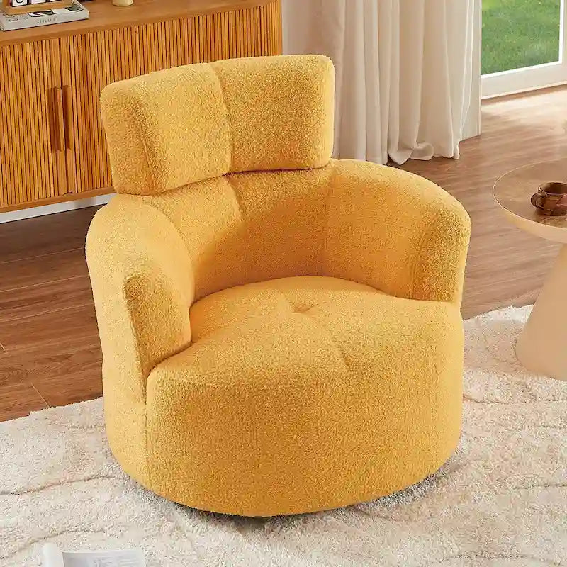 360 Swivel Chair, Upholstered Barrel Chair with Adjustable Headrest Modern Swivel Round Sofa Chair for Living Room