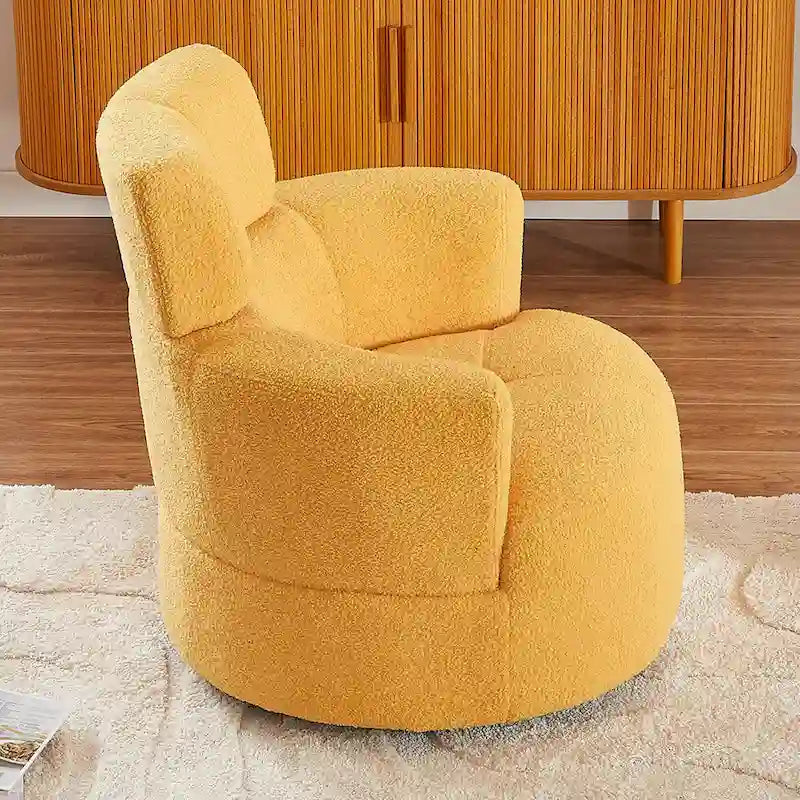360 Swivel Chair, Upholstered Barrel Chair with Adjustable Headrest Modern Swivel Round Sofa Chair for Living Room