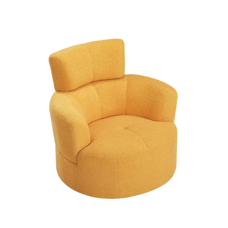 360 Swivel Chair, Upholstered Barrel Chair with Adjustable Headrest Modern Swivel Round Sofa Chair for Living Room