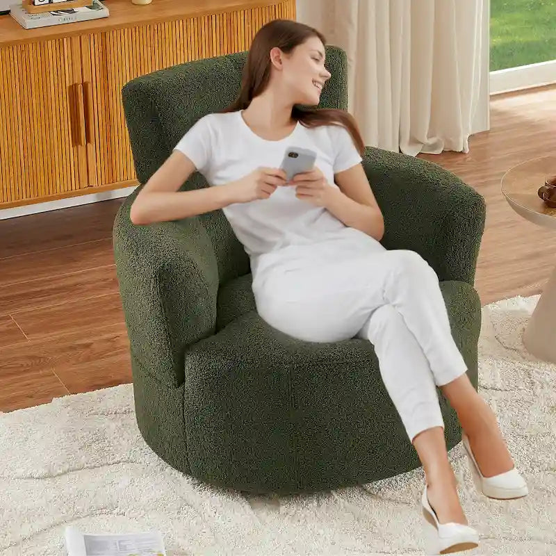 360 Swivel Chair, Upholstered Barrel Chair with Adjustable Headrest Modern Swivel Round Sofa Chair for Living Room