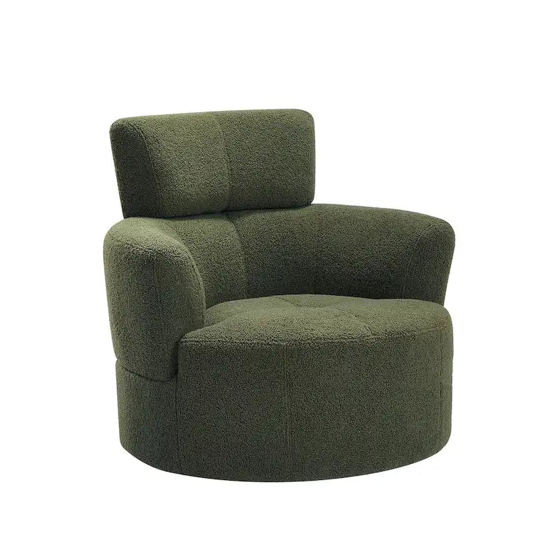 360 Swivel Chair, Upholstered Barrel Chair with Adjustable Headrest Modern Swivel Round Sofa Chair for Living Room