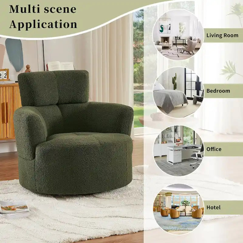 360 Swivel Chair, Upholstered Barrel Chair with Adjustable Headrest Modern Swivel Round Sofa Chair for Living Room