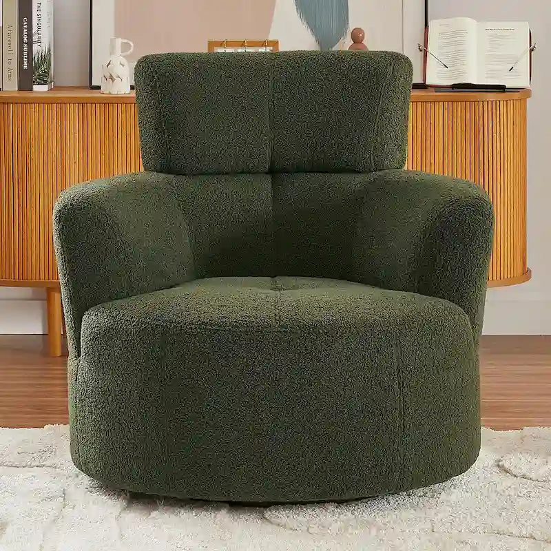 360 Swivel Chair, Upholstered Barrel Chair with Adjustable Headrest Modern Swivel Round Sofa Chair for Living Room