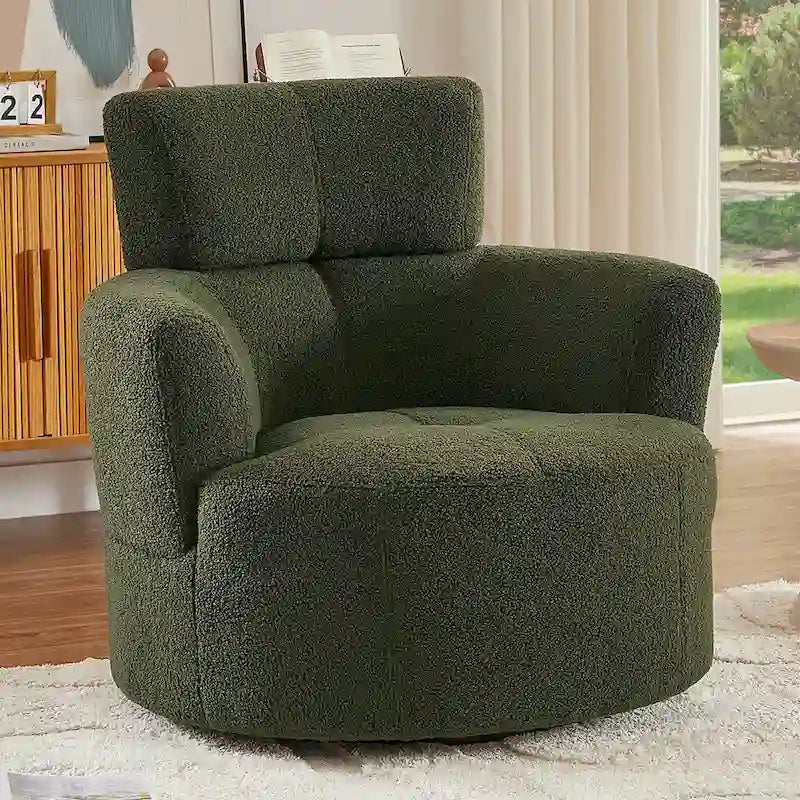 360 Swivel Chair, Upholstered Barrel Chair with Adjustable Headrest Modern Swivel Round Sofa Chair for Living Room