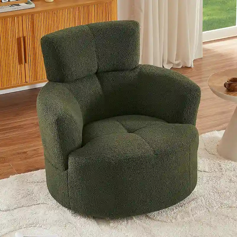 360 Swivel Chair, Upholstered Barrel Chair with Adjustable Headrest Modern Swivel Round Sofa Chair for Living Room