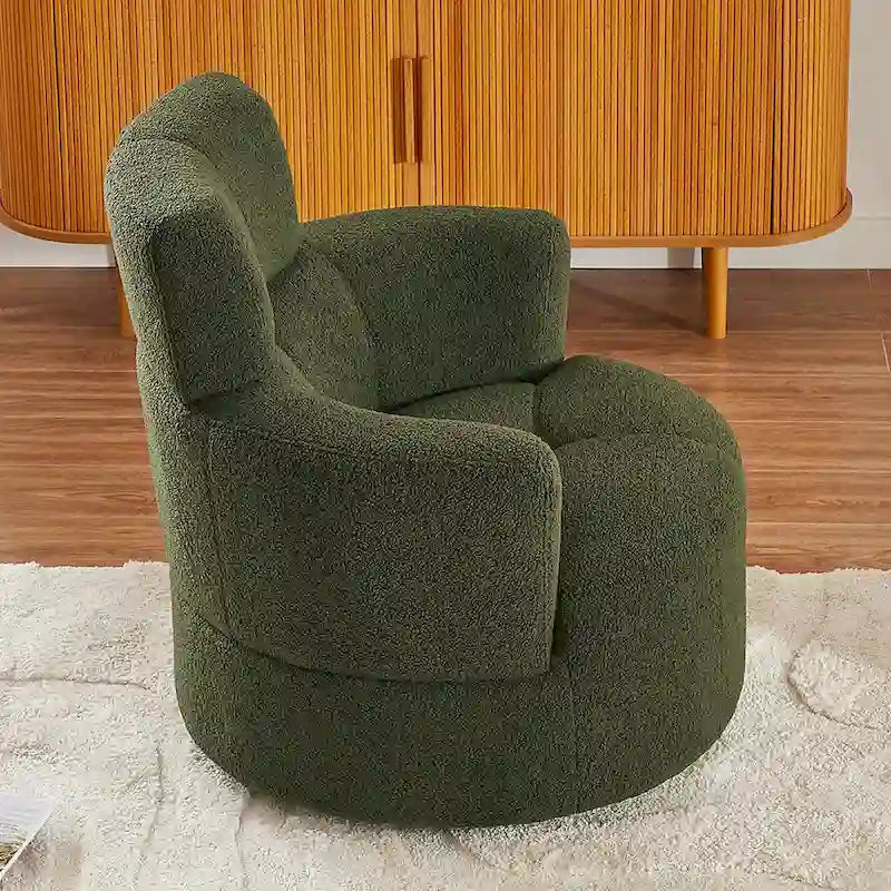 360 Swivel Chair, Upholstered Barrel Chair with Adjustable Headrest Modern Swivel Round Sofa Chair for Living Room