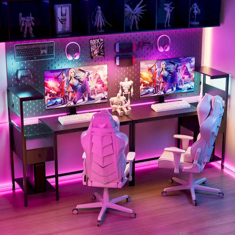 Computer Desk with Power Outlet & Storage Shelves