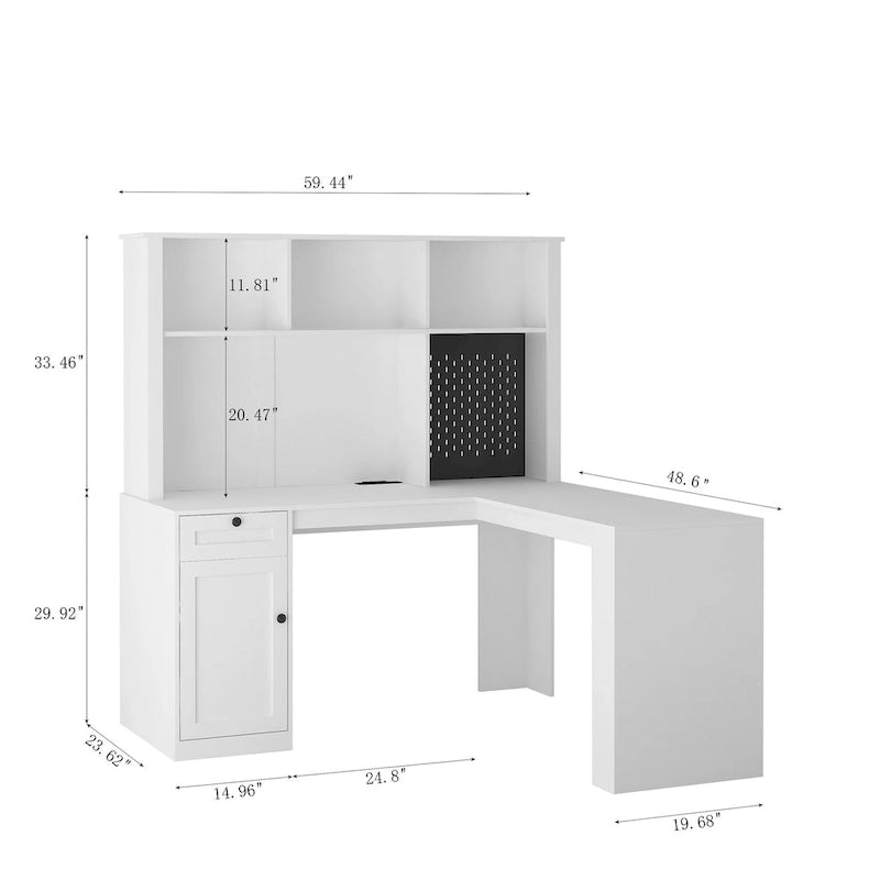 L Shaped Desk with outlet, Computer Desk with Drawers, Bookshelf
