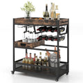 Rolling Bar Cart 3-Tier Industrial Buffet Serving Trolley w/