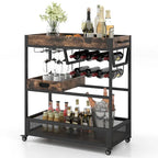 Rolling Bar Cart 3-Tier Industrial Buffet Serving Trolley w/