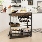 Rolling Bar Cart 3-Tier Industrial Buffet Serving Trolley w/