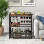 Rolling Bar Cart 3-Tier Industrial Buffet Serving Trolley w/