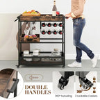 Rolling Bar Cart 3-Tier Industrial Buffet Serving Trolley w/
