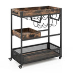 Rolling Bar Cart 3-Tier Industrial Buffet Serving Trolley w/