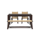 Farmhouse Wood Dining Set of 4, Extendable Kitchen Table Set with 2 Curved Backrest Chairs and Rattan Bench for 4-8 Guests