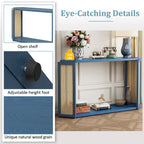 Arrow-Shaped Design Console Table Entryway Table with Open Shelf, Rattan Sofa Table Accent Table for Living Room Hallway