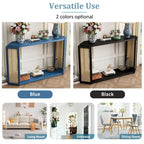 Arrow-Shaped Design Console Table Entryway Table with Open Shelf, Rattan Sofa Table Accent Table for Living Room Hallway