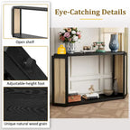 Arrow-Shaped Design Console Table Entryway Table with Open Shelf, Rattan Sofa Table Accent Table for Living Room Hallway