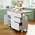 Topmax Farmhouse Kitchen Island Set With Drop Leaf And 2 Seatings