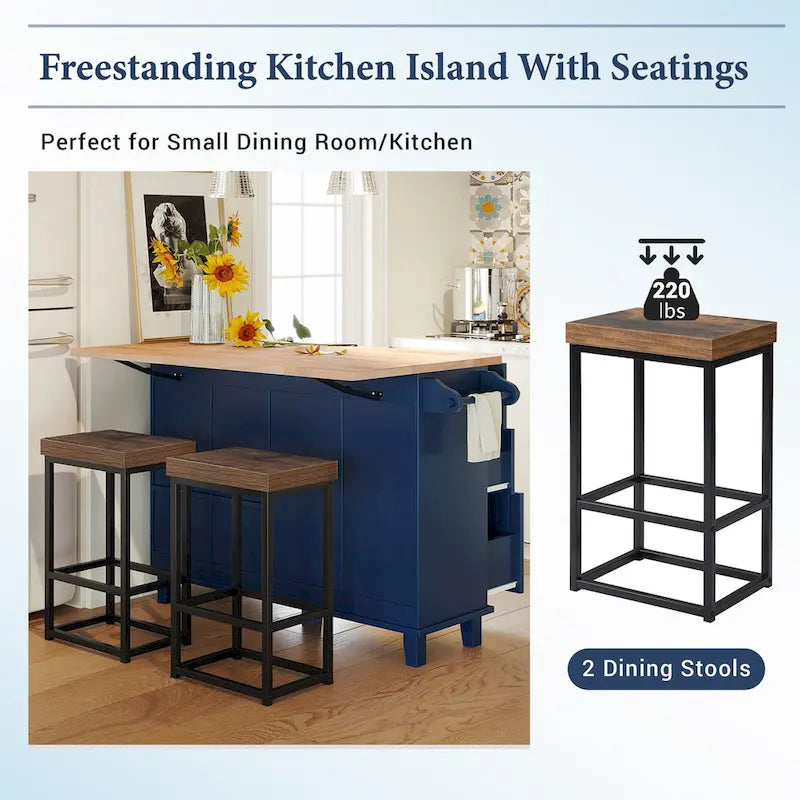 Topmax Farmhouse Kitchen Island Set With Drop Leaf And 2 Seatings