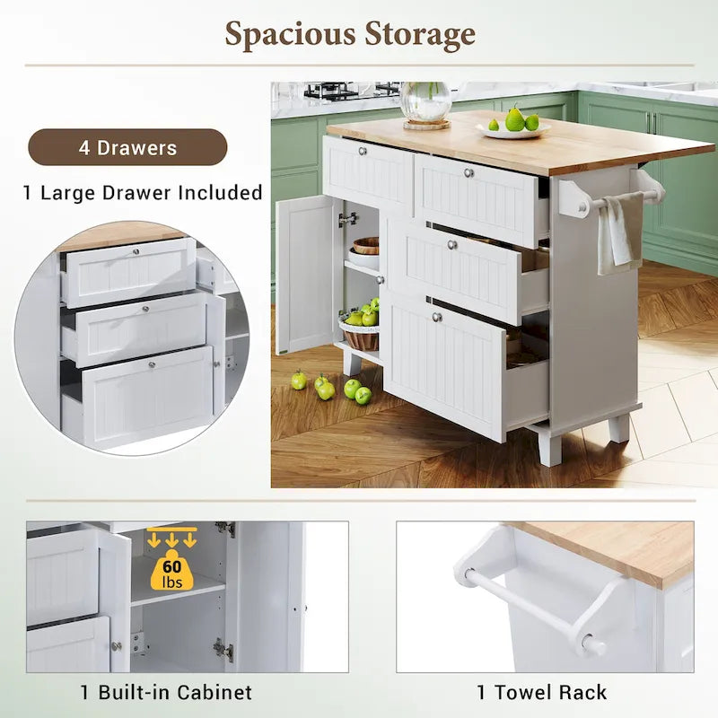 Topmax Farmhouse Kitchen Island Set With Drop Leaf And 2 Seatings