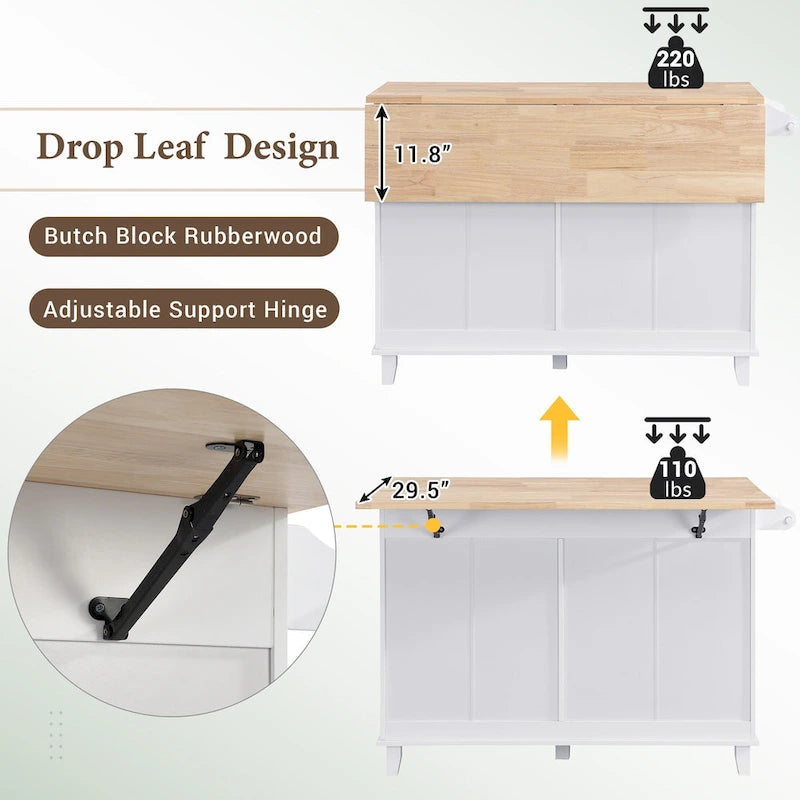 Topmax Farmhouse Kitchen Island Set With Drop Leaf And 2 Seatings