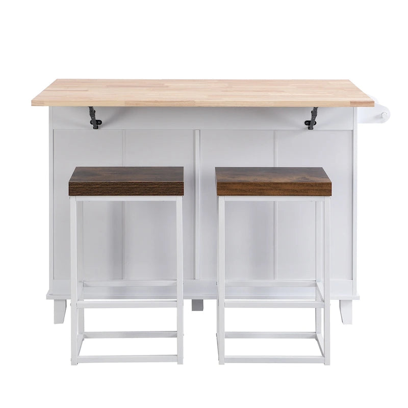 Topmax Farmhouse Kitchen Island Set With Drop Leaf And 2 Seatings