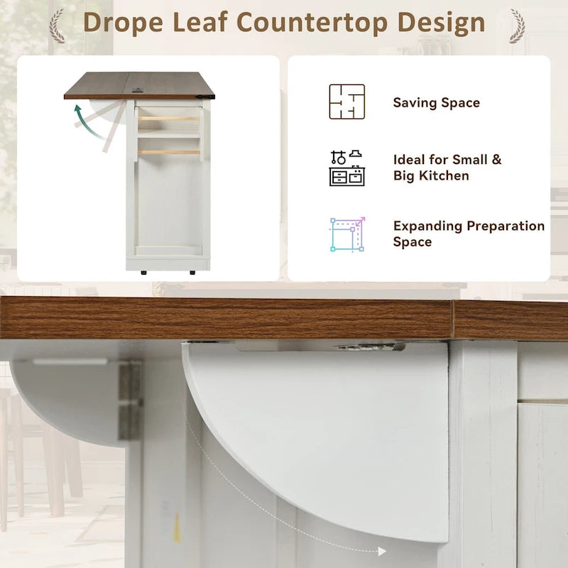 53.7 Farmhouse Kitchen Island With Power Outlet(no include stool)