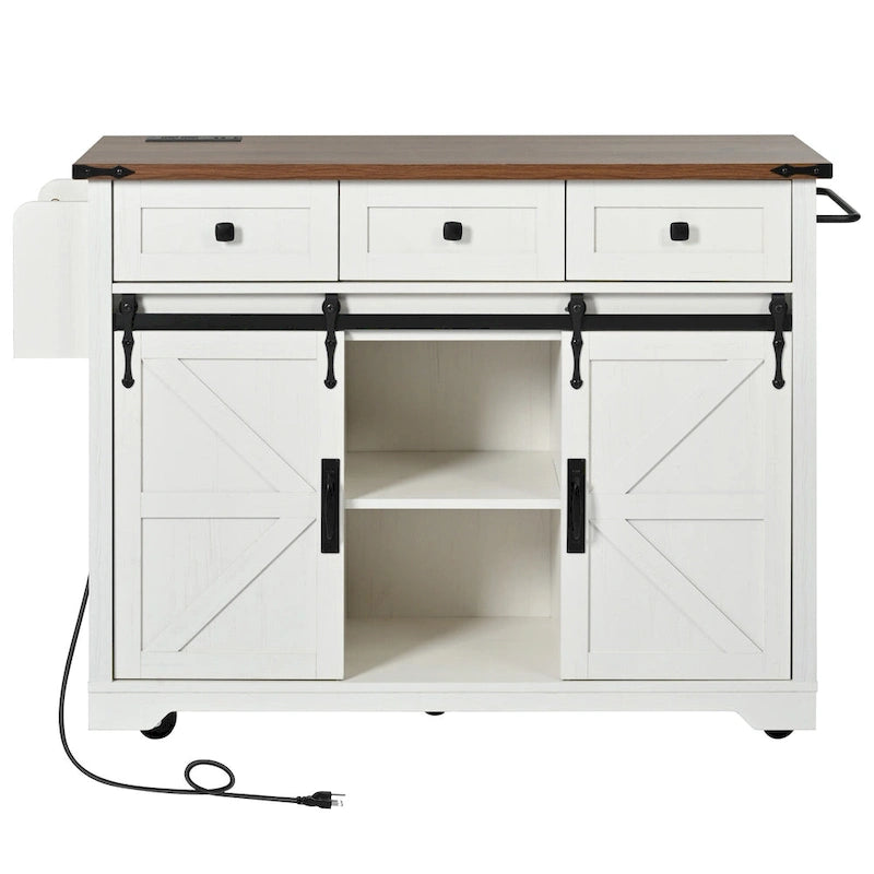 53.7 Farmhouse Kitchen Island With Power Outlet(no include stool)