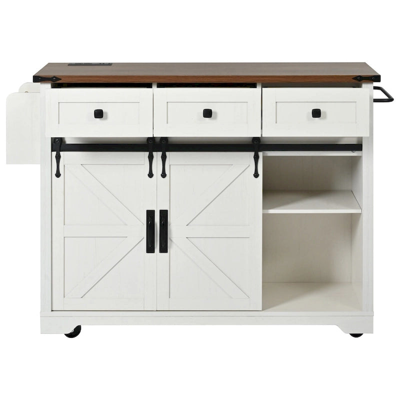 53.7 Farmhouse Kitchen Island With Power Outlet(no include stool)