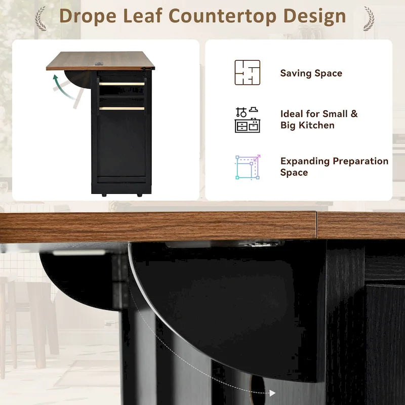 53.7 Farmhouse Kitchen Island With Power Outlet(no include stool)