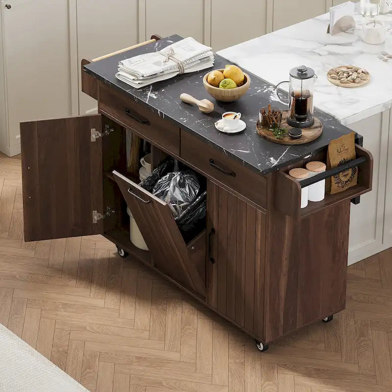 Kitchen Island With Trash Can Storage Cabinet(no include stool)