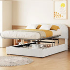 Platform Bed with Hydraulic Storage - Teddy Fleece - Full/Queen