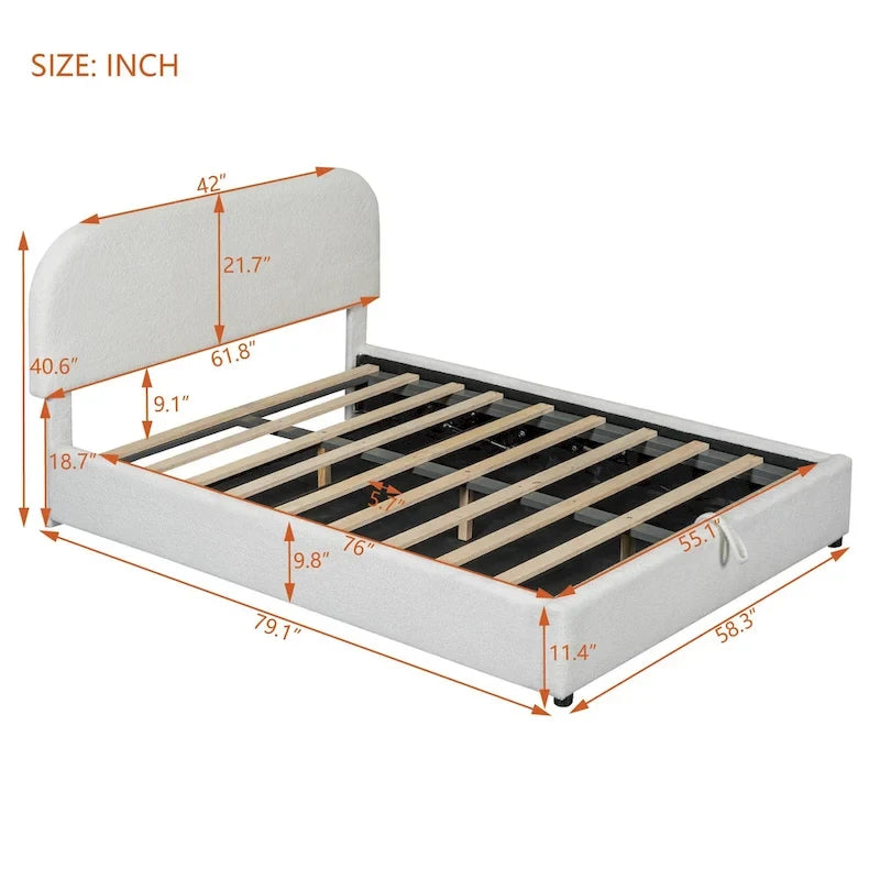Platform Bed with Hydraulic Storage - Teddy Fleece - Full/Queen