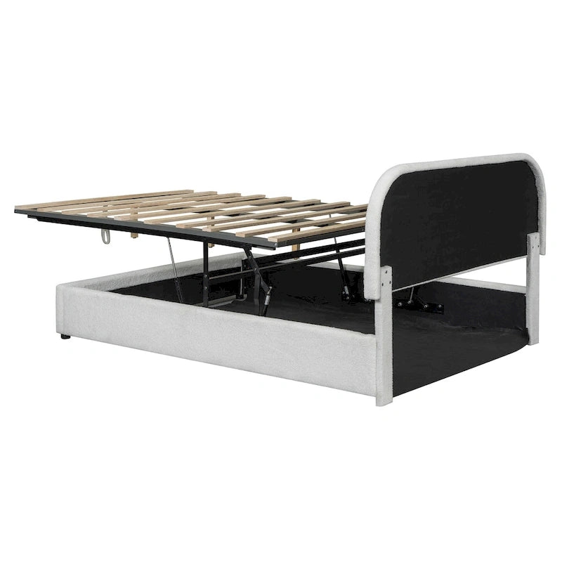 Platform Bed with Hydraulic Storage - Teddy Fleece - Full/Queen