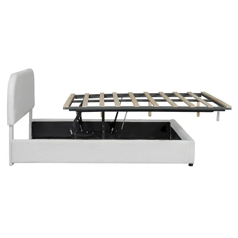 Platform Bed with Hydraulic Storage - Teddy Fleece - Full/Queen
