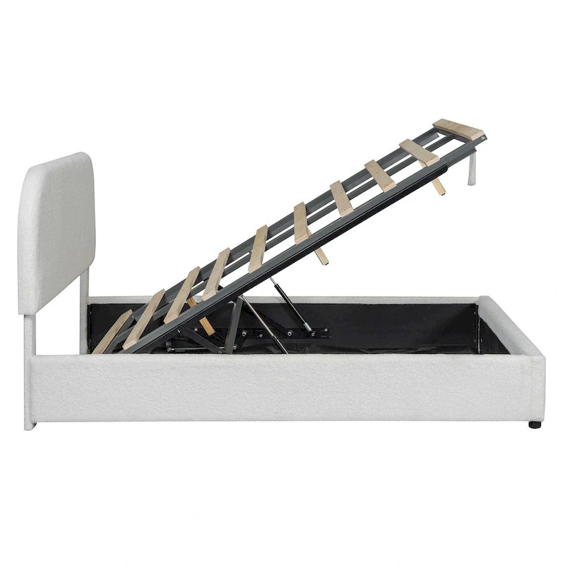 Platform Bed with Hydraulic Storage - Teddy Fleece - Full/Queen