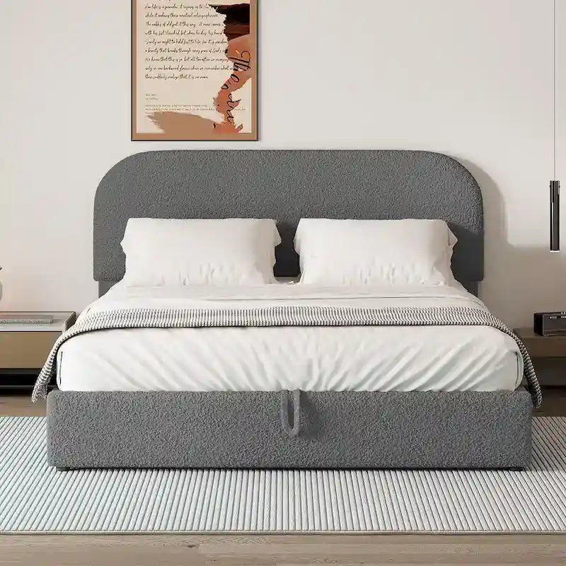 Platform Bed with Hydraulic Storage - Teddy Fleece - Full/Queen