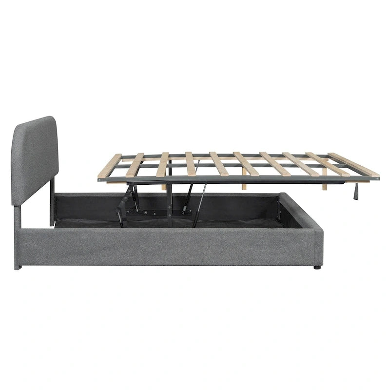 Platform Bed with Hydraulic Storage - Teddy Fleece - Full/Queen