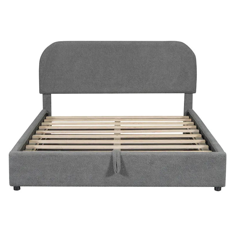 Platform Bed with Hydraulic Storage - Teddy Fleece - Full/Queen