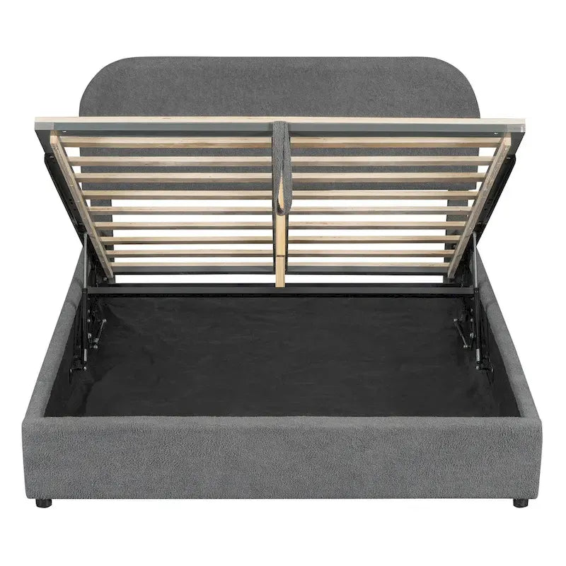 Platform Bed with Hydraulic Storage - Teddy Fleece - Full/Queen