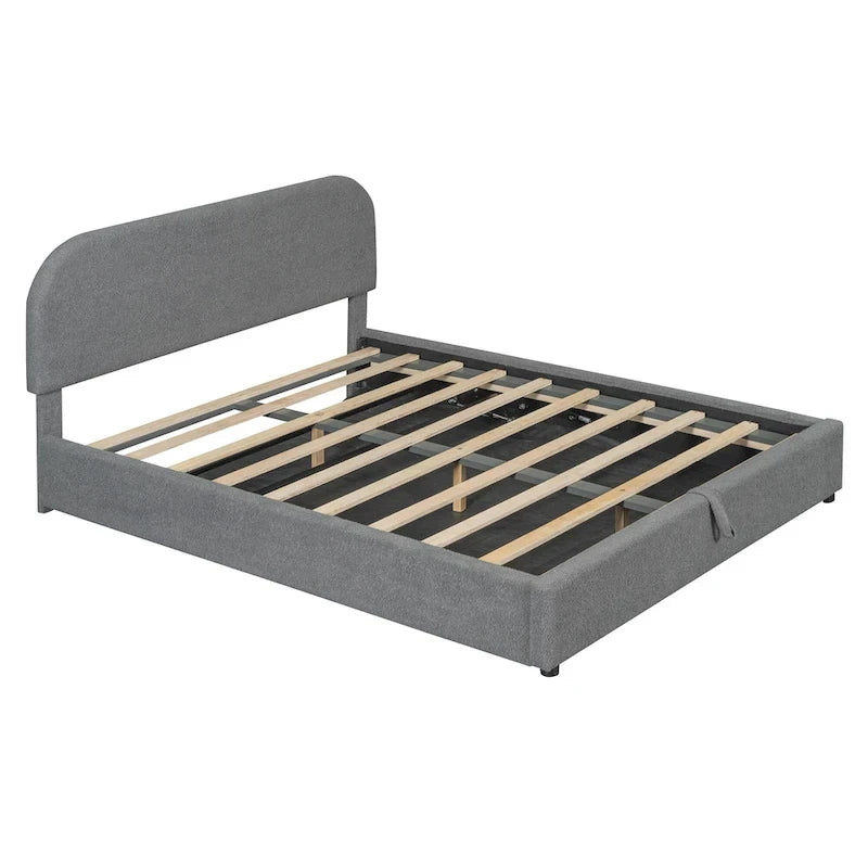 Platform Bed with Hydraulic Storage - Teddy Fleece - Full/Queen