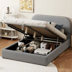 Platform Bed with Hydraulic Storage - Teddy Fleece - Full/Queen