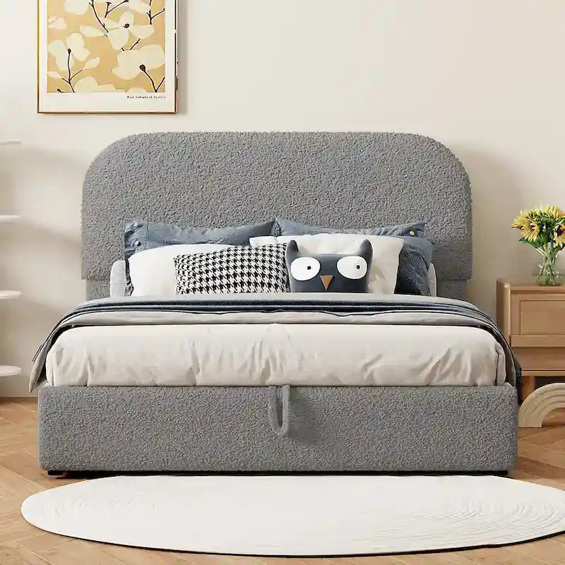 Platform Bed with Hydraulic Storage - Teddy Fleece - Full/Queen