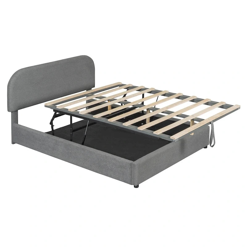 Platform Bed with Hydraulic Storage - Teddy Fleece - Full/Queen