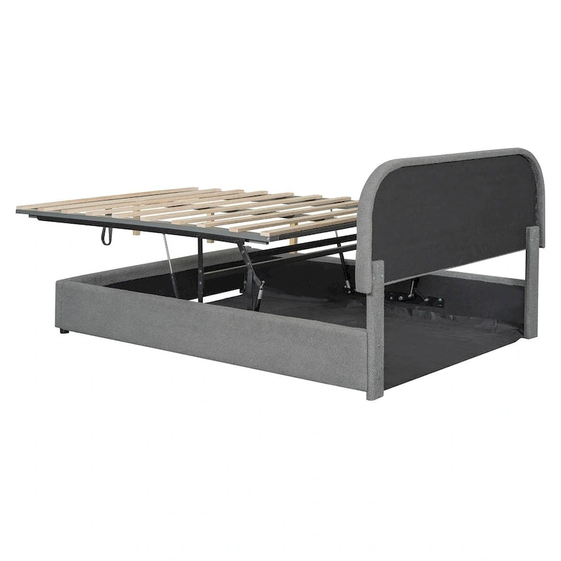 Platform Bed with Hydraulic Storage - Teddy Fleece - Full/Queen