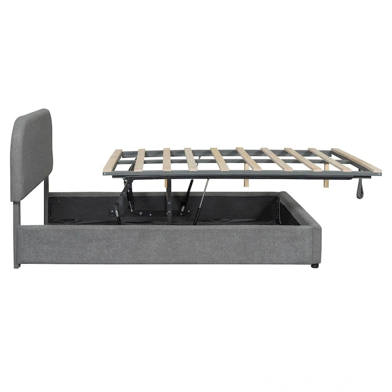 Platform Bed with Hydraulic Storage - Teddy Fleece - Full/Queen