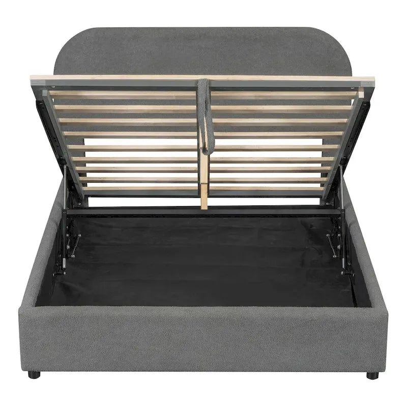 Platform Bed with Hydraulic Storage - Teddy Fleece - Full/Queen