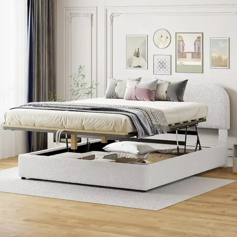 Platform Bed with Hydraulic Storage - Teddy Fleece - Full/Queen